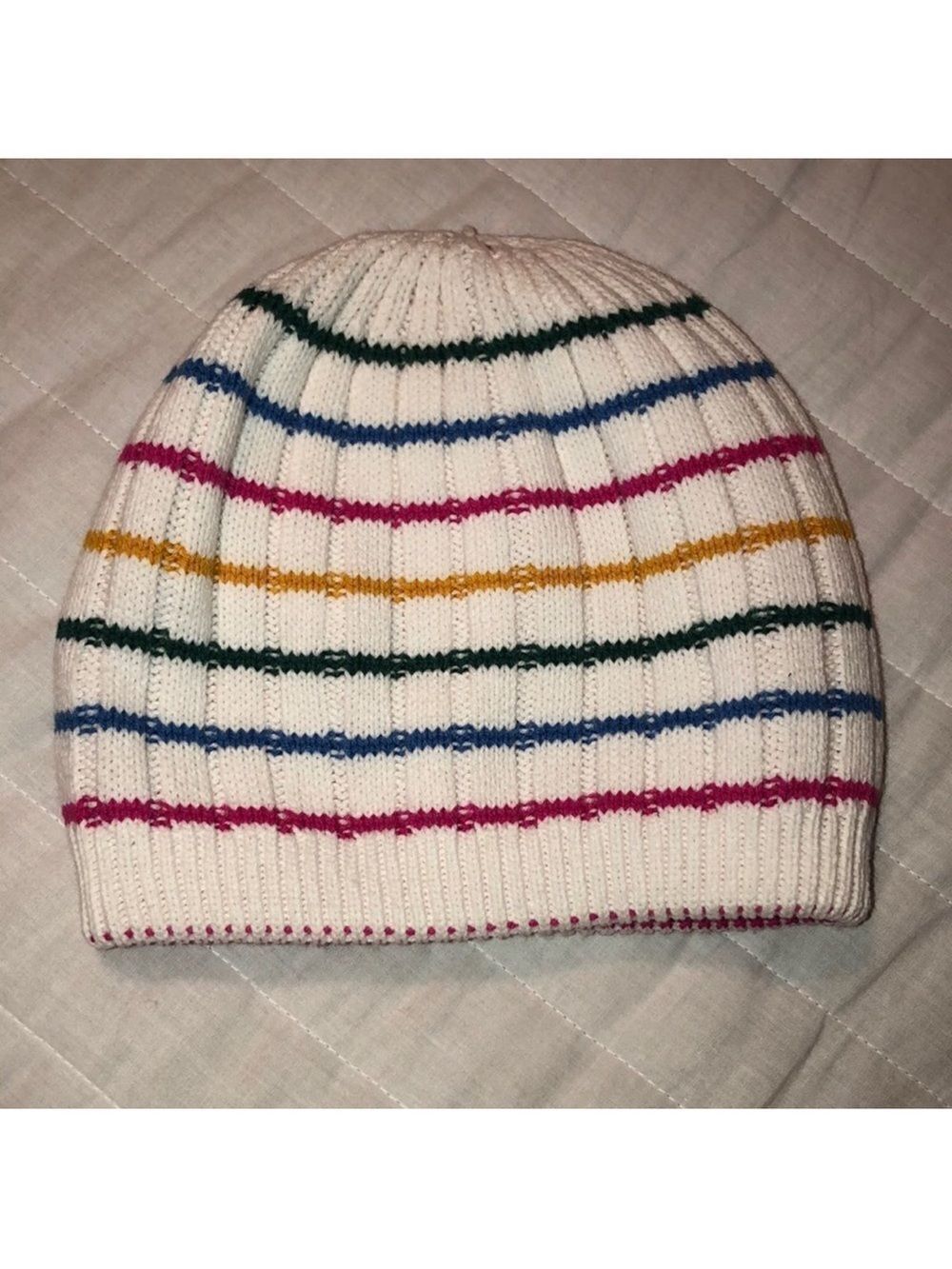 Hanna Andersson 6-12 Striped Reversible Knit Beanie Hat Cotton Blend